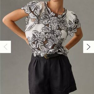 Anthropologie Embroidered Ruffle-Sleeve Blouse in Like New Condition
